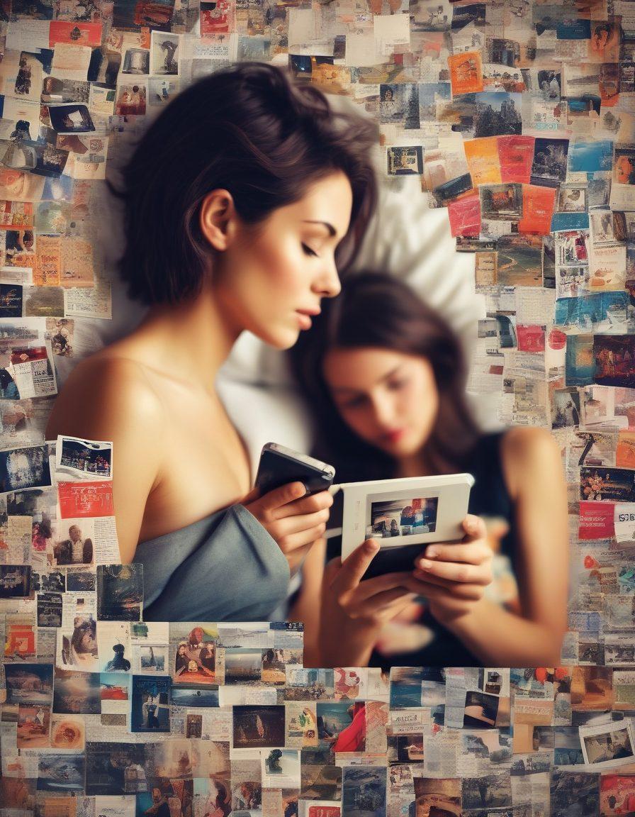 A striking visual collage representing the evolution of adult content consumption, featuring a blurred contrast of modern digital devices (smartphones, tablets) alongside vintage adult magazines. Include symbols of intimacy, such as an embracing couple in soft focus, while incorporating abstract elements like data streams and pixelated visuals to symbolize the digital shift. Use warm, inviting colors to evoke feelings of connection. super-realistic. vibrant colors. dynamic composition.